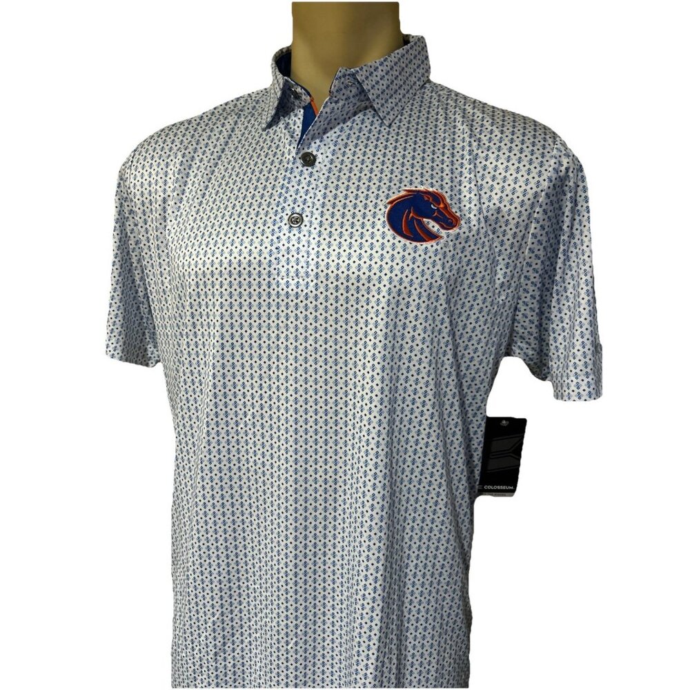 NEW Boise State BSU Broncos Colosseum Mini Print Collared Polo Shirt Men's L